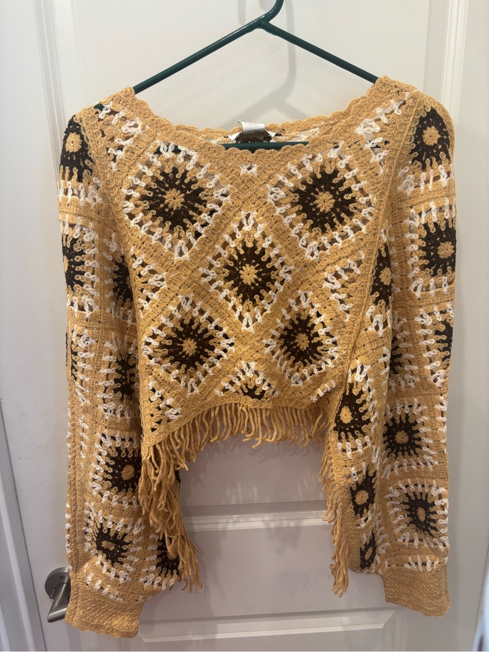 NWT House of Harlow 1960 crochet fringed Patterned Poncho Sweater